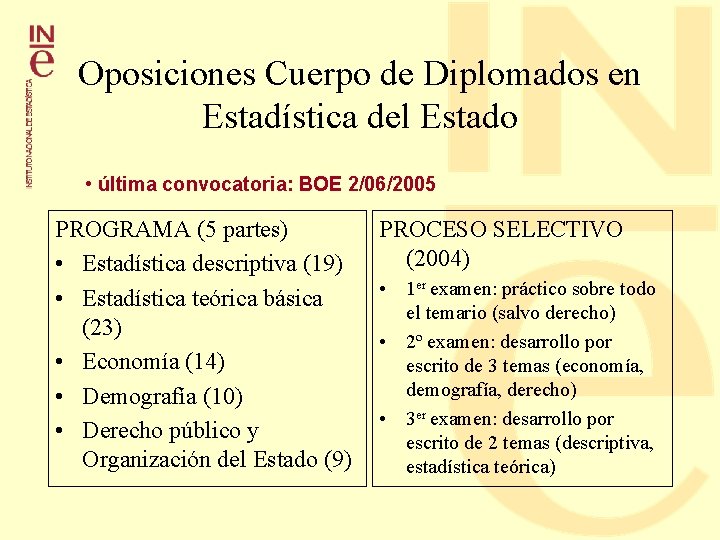 Oposiciones Cuerpo de Diplomados en Estadística del Estado • última convocatoria: BOE 2/06/2005 PROGRAMA Oposiciones Cuerpo de Diplomados en Estadística del Estado • última convocatoria: BOE 2/06/2005 PROGRAMA