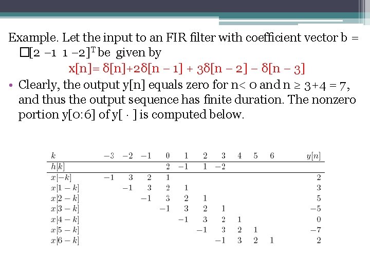 Example. Let the input to an FIR ﬁlter with coeﬃcient vector b = �[2