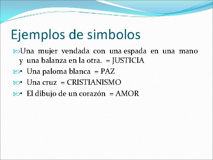 Ejemplos de simbolos Una mujer vendada con una espada en una mano y una