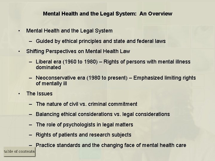 Mental Health and the Legal System: An Overview • Mental Health and the Legal