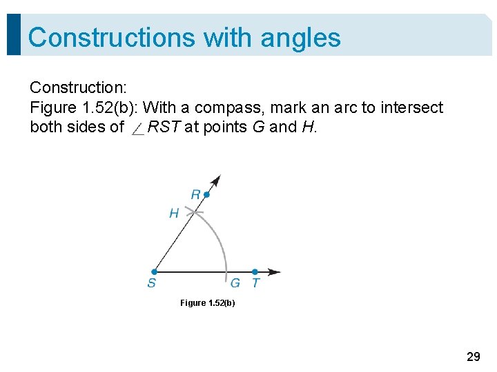 Constructions with angles Construction: Figure 1. 52(b): With a compass, mark an arc to