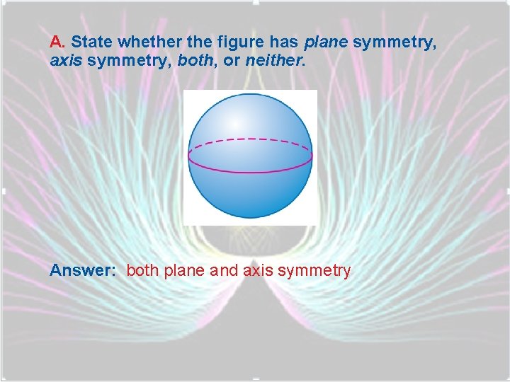 A. State whether the figure has plane symmetry, axis symmetry, both, or neither. Answer: