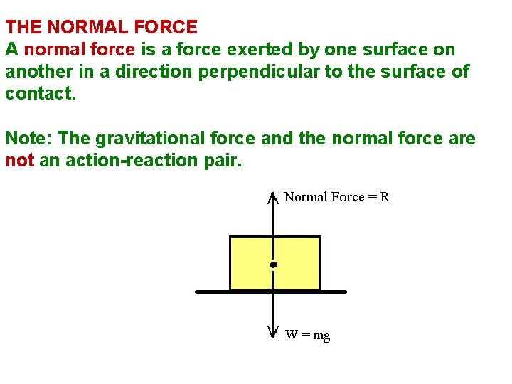 THE NORMAL FORCE A normal force is a force exerted by one surface on