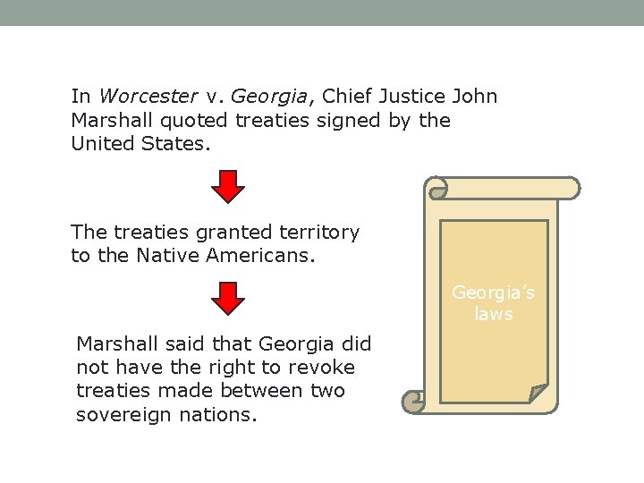 In Worcester v. Georgia, Chief Justice John Marshall quoted treaties signed by the United
