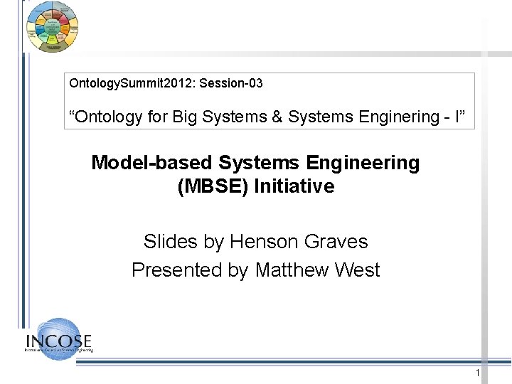 Ontology. Summit 2012: Session-03 “Ontology for Big Systems & Systems Enginering - I” Model-based