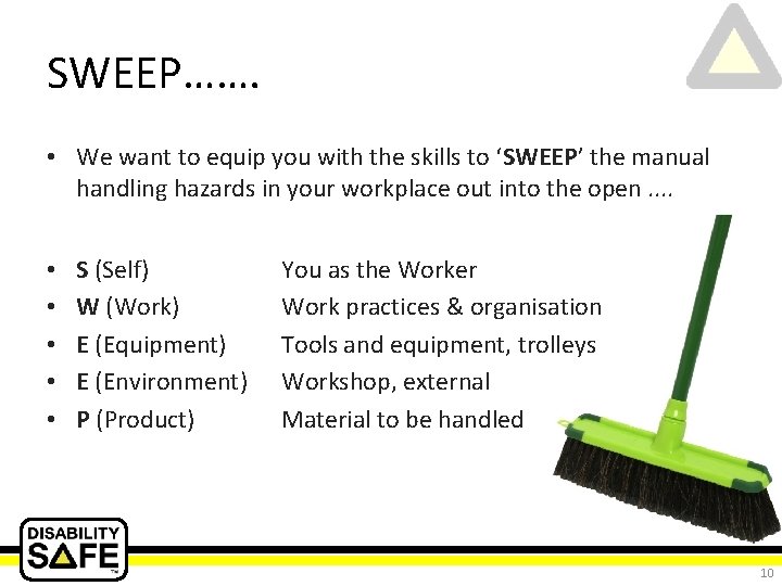 SWEEP……. • We want to equip you with the skills to ‘SWEEP’ the manual