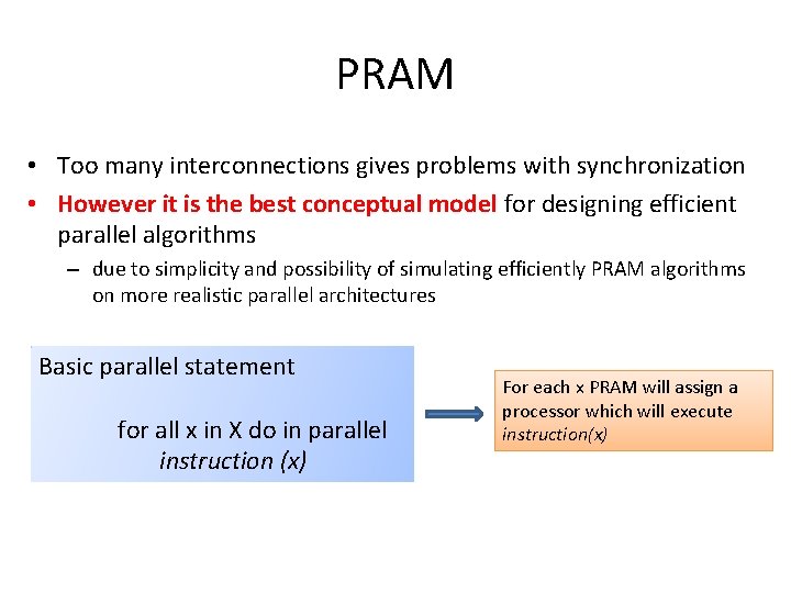 PRAM • Too many interconnections gives problems with synchronization • However it is the