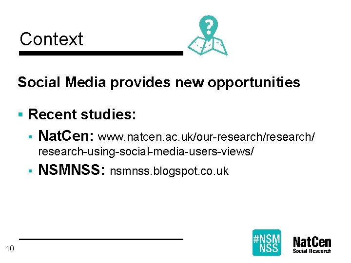 Context Social Media provides new opportunities § Recent studies: § Nat. Cen: www. natcen.