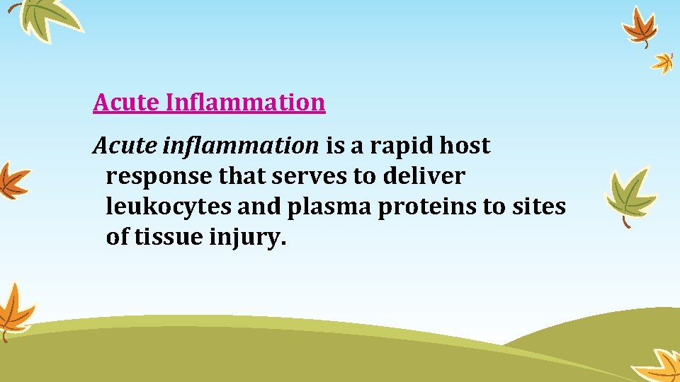 Acute Inflammation Acute inflammation is a rapid host response that serves to deliver leukocytes