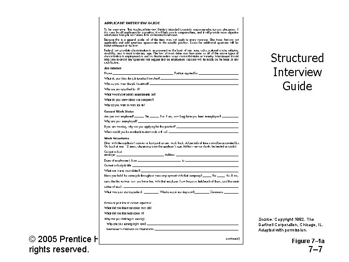 Structured Interview Guide Source: Copyright 1992. The Dartnell Corporation, Chicago, IL. Adapted with permission.