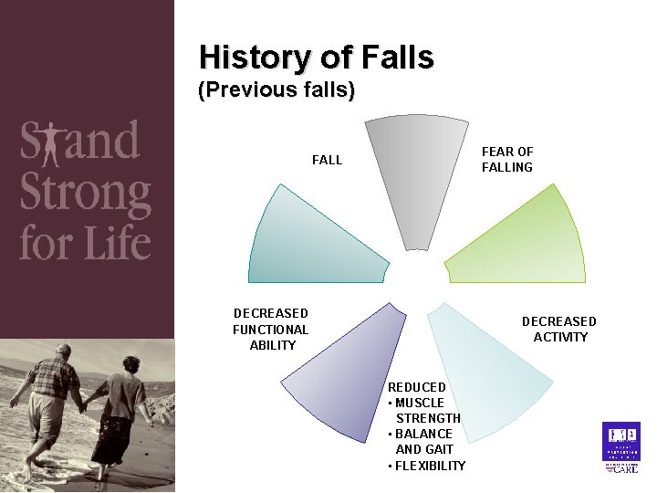 History of Falls (Previous falls) FEAR OF FALLING FALL DECREASED FUNCTIONAL ABILITY DECREASED ACTIVITY History of Falls (Previous falls) FEAR OF FALLING FALL DECREASED FUNCTIONAL ABILITY DECREASED ACTIVITY