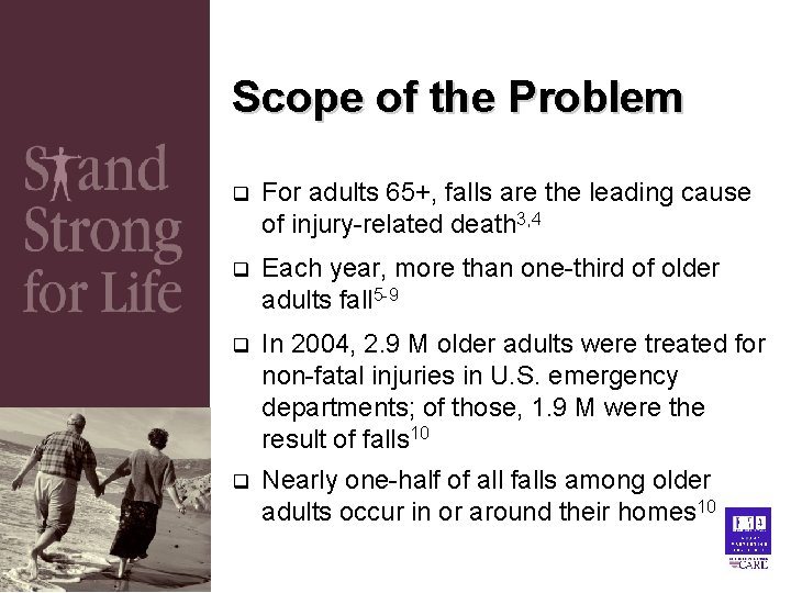 Scope of the Problem q For adults 65+, falls are the leading cause of Scope of the Problem q For adults 65+, falls are the leading cause of