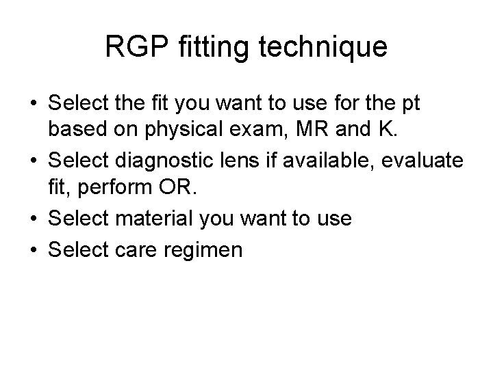 RGP fitting technique • Select the fit you want to use for the pt