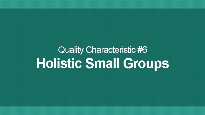 Quality Characteristic #6 Holistic Small Groups 