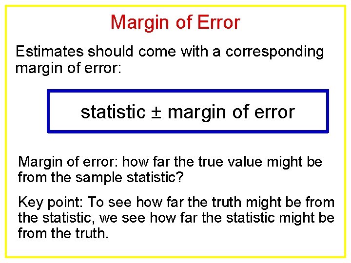 Margin of Error Estimates should come with a corresponding margin of error: statistic ±