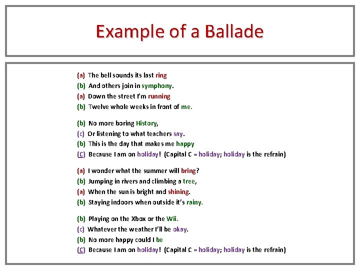 Example of a Ballade (a) The bell sounds its last ring (b) And others