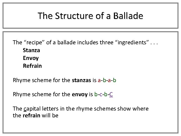 The Structure of a Ballade The “recipe” of a ballade includes three “ingredients”. .