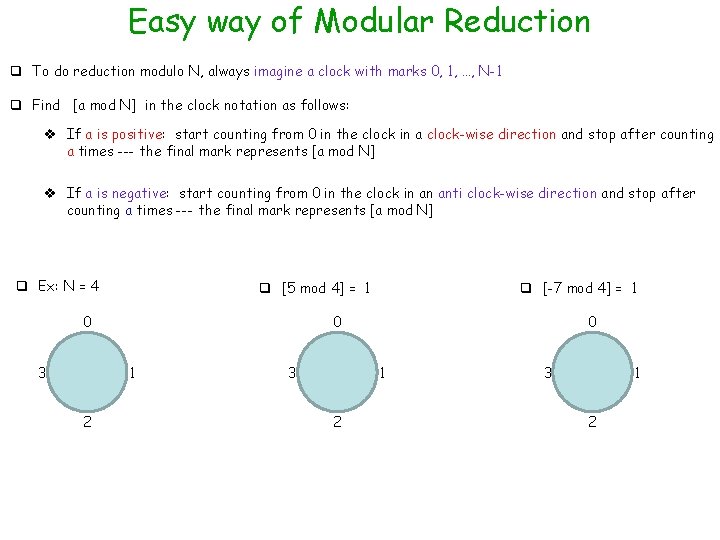 Easy way of Modular Reduction q To do reduction modulo N, always imagine a