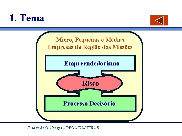 1. Tema Micro, Pequenas e Médias Empresas da Região das Missões Empreendedorismo Risco Processo