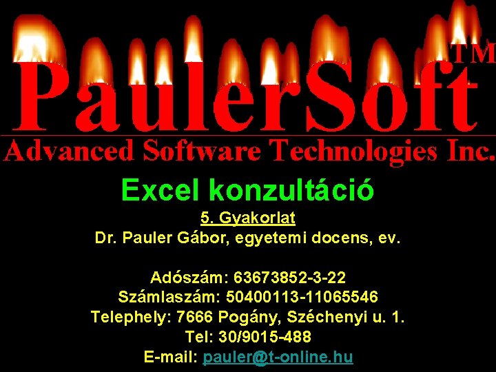 Excel konzultáció 5. Gyakorlat Dr. Pauler Gábor, egyetemi docens, ev. Adószám: 63673852 -3 -22