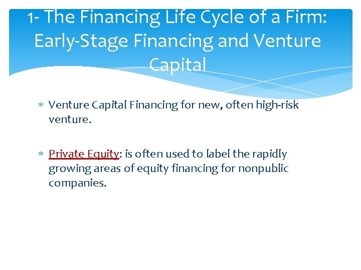 1 - The Financing Life Cycle of a Firm: Early-Stage Financing and Venture Capital