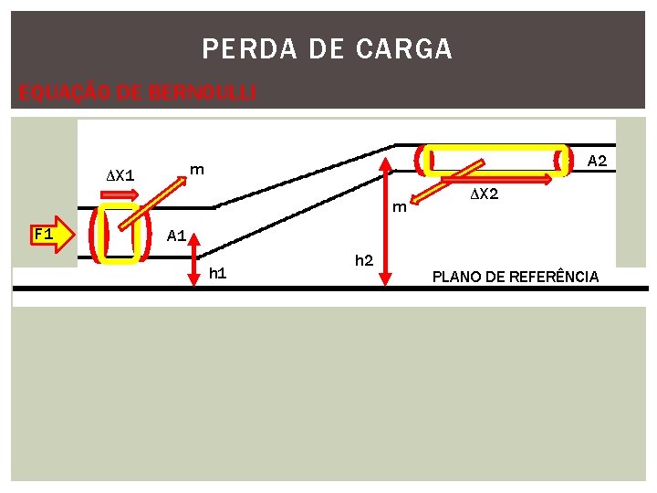 PERDA DE CARGA EQUAÇÃO DE BERNOULLI A 2 m ∆X 1 m F 1