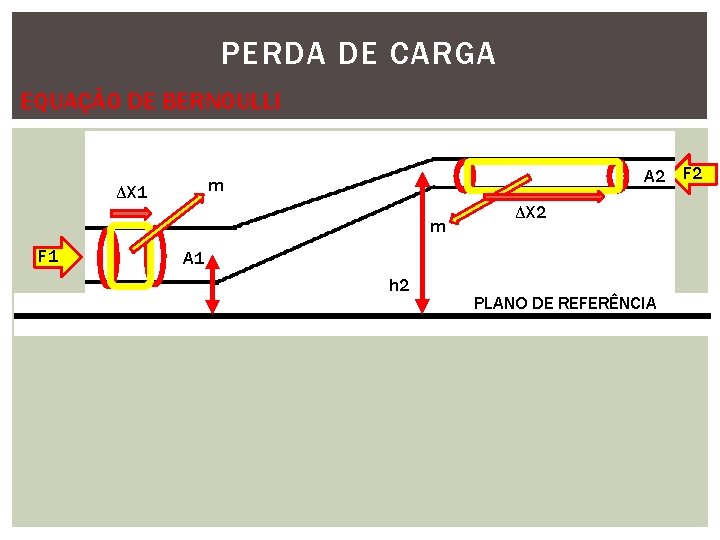 PERDA DE CARGA EQUAÇÃO DE BERNOULLI A 2 F 2 m ∆X 1 m