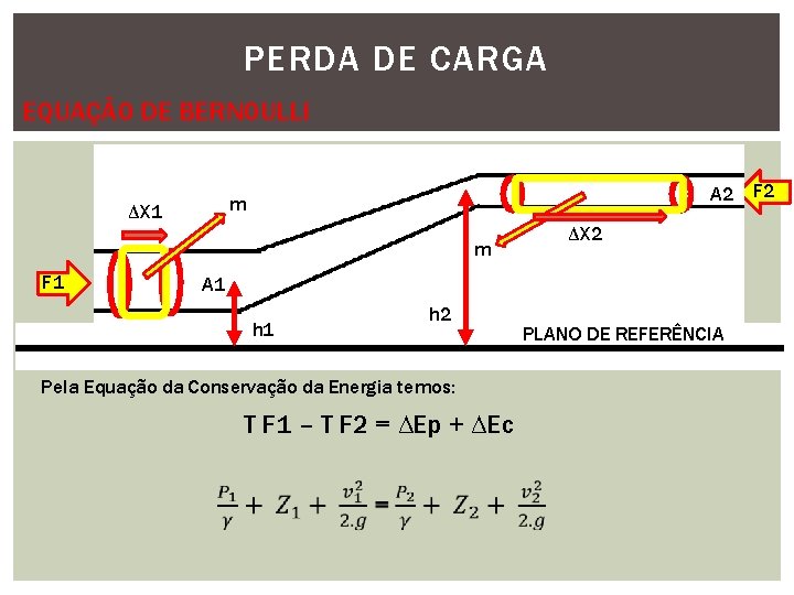 PERDA DE CARGA EQUAÇÃO DE BERNOULLI A 2 F 2 m ∆X 1 m