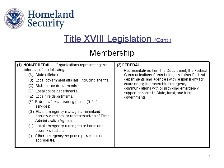 Title XVIII Legislation (Cont. ) Membership (1) NON-FEDERAL. —Organizations representing the interests of the