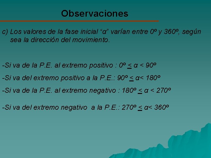 Observaciones c) Los valores de la fase inicial “α” varían entre 0º y 360º,