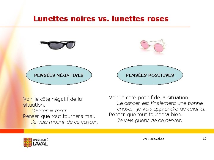 Lunettes noires vs. lunettes roses PENSÉES NÉGATIVES Voir le côté négatif de la situation.