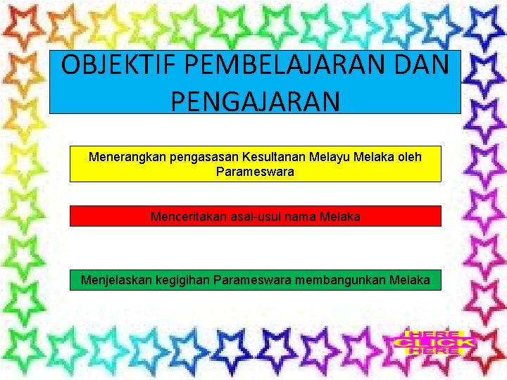 OBJEKTIF PEMBELAJARAN DAN PENGAJARAN Menerangkan pengasasan Kesultanan Melayu Melaka oleh Parameswara Menceritakan asal-usul nama