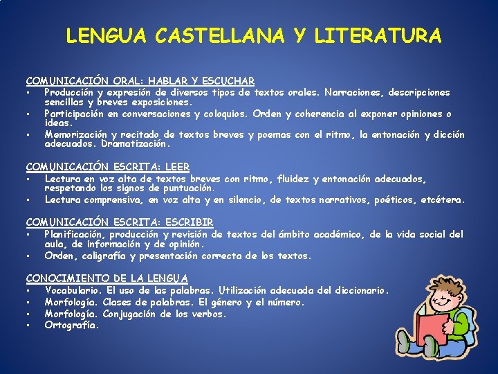 LENGUA CASTELLANA Y LITERATURA COMUNICACIÓN ORAL: HABLAR Y ESCUCHAR • Producción y expresión de