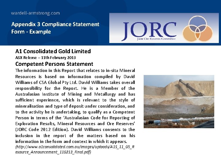 Appendix 3 Compliance Statement Form - Example A 1 Consolidated Gold Limited ASX Release