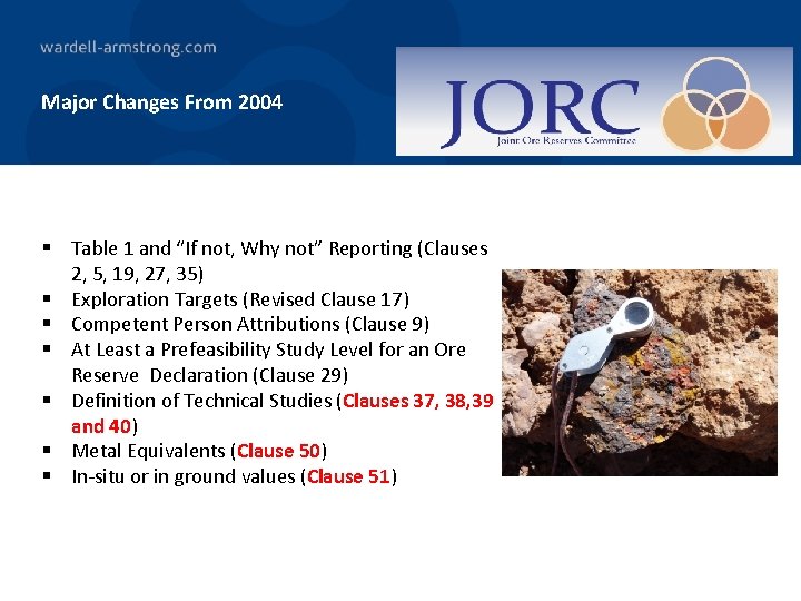 Major Changes From 2004 § Table 1 and “If not, Why not” Reporting (Clauses