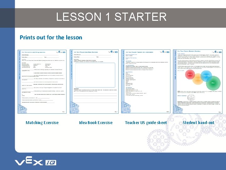 LESSON 1 STARTER Prints out for the lesson Matching Exercise Idea Book Exercise Teacher LESSON 1 STARTER Prints out for the lesson Matching Exercise Idea Book Exercise Teacher