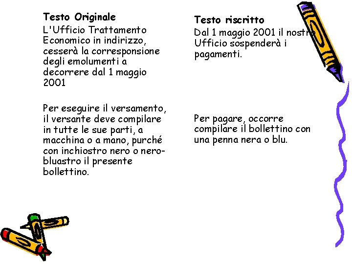 Testo Originale L'Ufficio Trattamento Economico in indirizzo, cesserà la corresponsione degli emolumenti a decorrere