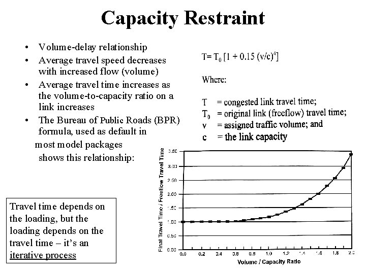 Capacity Restraint • Volume-delay relationship • Average travel speed decreases with increased flow (volume)