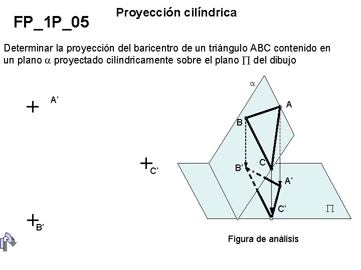 FP_1 P_05 Proyección cilíndrica Determinar la proyección del baricentro de un triángulo ABC contenido
