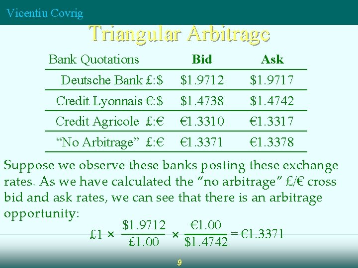 Vicentiu Covrig Triangular Arbitrage Bank Quotations Bid Ask Deutsche Bank £: $ $1. 9712