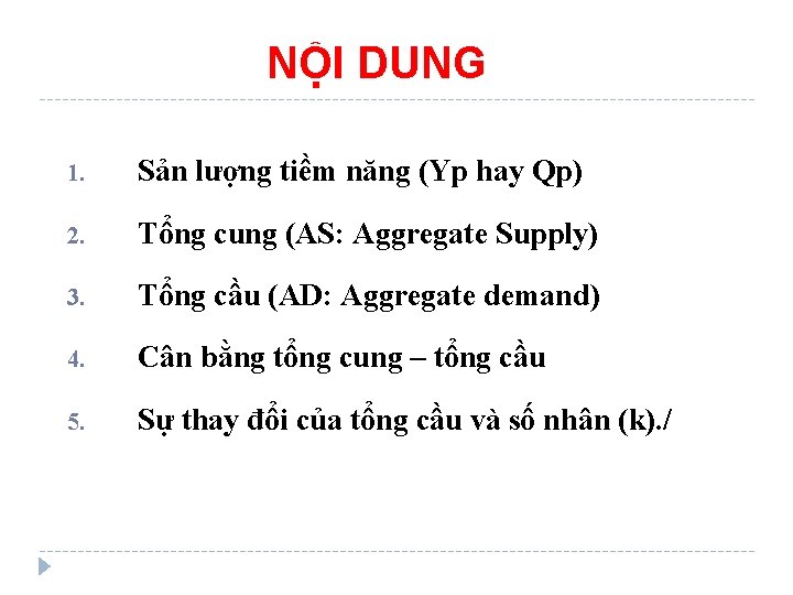 NỘI DUNG 1. Sản lượng tiềm năng (Yp hay Qp) 2. Tổng cung (AS: