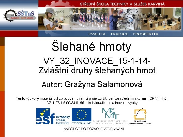 Šlehané hmoty VY_32_INOVACE_15 -1 -14 Zvláštní druhy šlehaných hmot Autor: Gražyna Salamonová Tento výukový