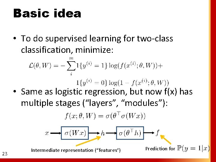 Basic idea • To do supervised learning for two-classification, minimize: • Same as logistic