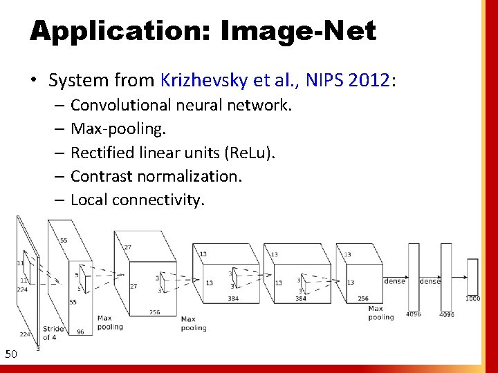 Application: Image-Net • System from Krizhevsky et al. , NIPS 2012: – Convolutional neural