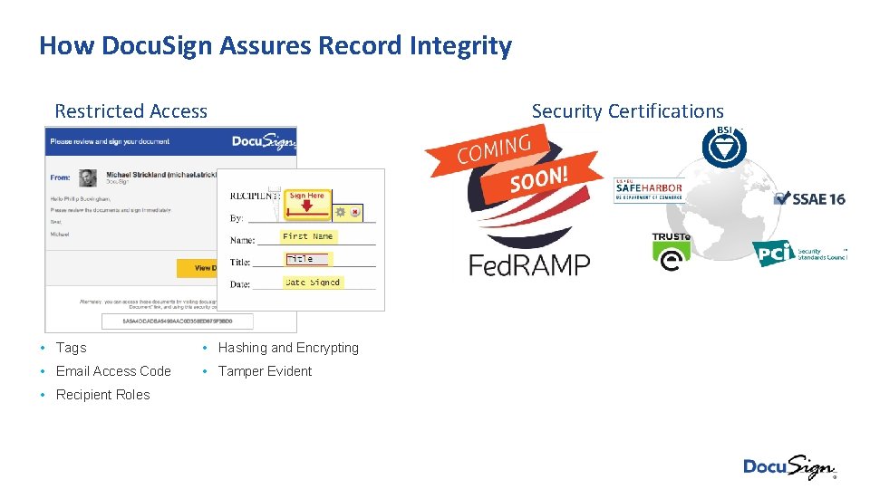 How Docu. Sign Assures Record Integrity Restricted Access • Tags • Hashing and Encrypting