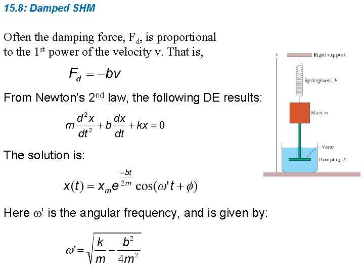 15. 8: Damped SHM Often the damping force, Fd, is proportional to the 1