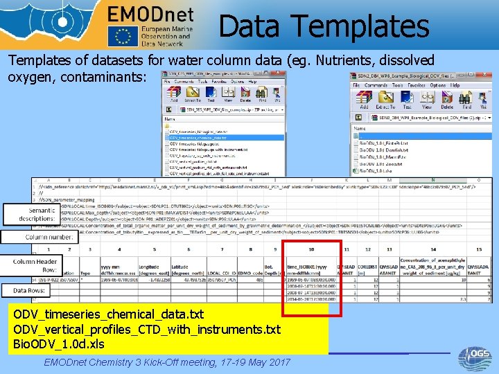 Data Templates of datasets for water column data (eg. Nutrients, dissolved oxygen, contaminants: ODV_timeseries_chemical_data.
