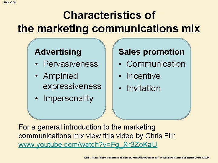 Slide 19. 29 Characteristics of the marketing communications mix Advertising • Pervasiveness • Amplified