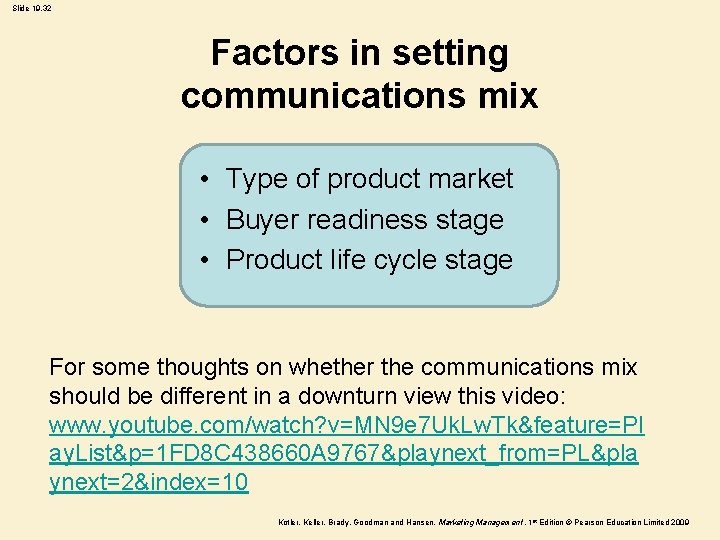 Slide 19. 32 Factors in setting communications mix • Type of product market •