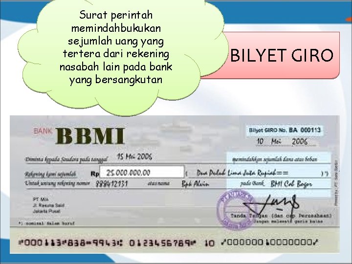 Surat perintah memindahbukukan sejumlah uang yang tertera dari rekening nasabah lain pada bank yang